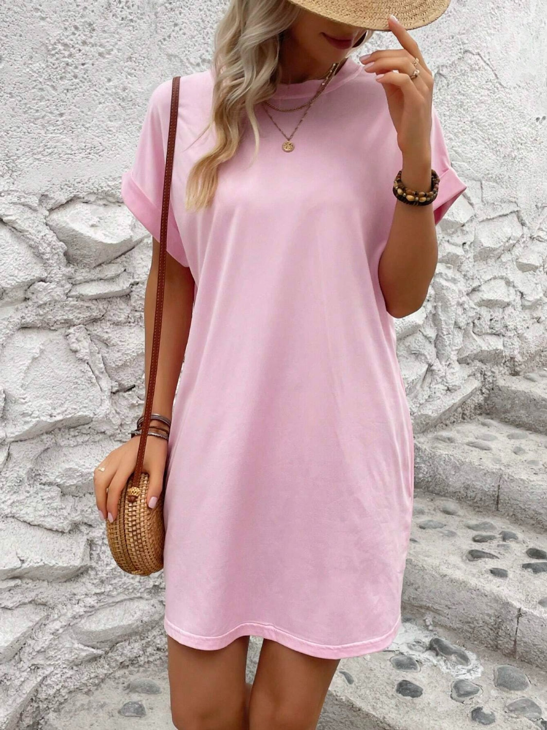 Sweet & Clean Round Neck Mini-Dress up to 2XL