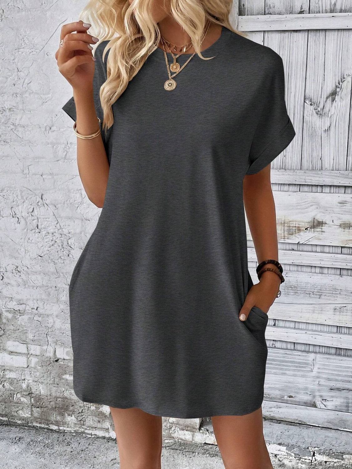 Sweet & Clean Round Neck Mini-Dress up to 2XL