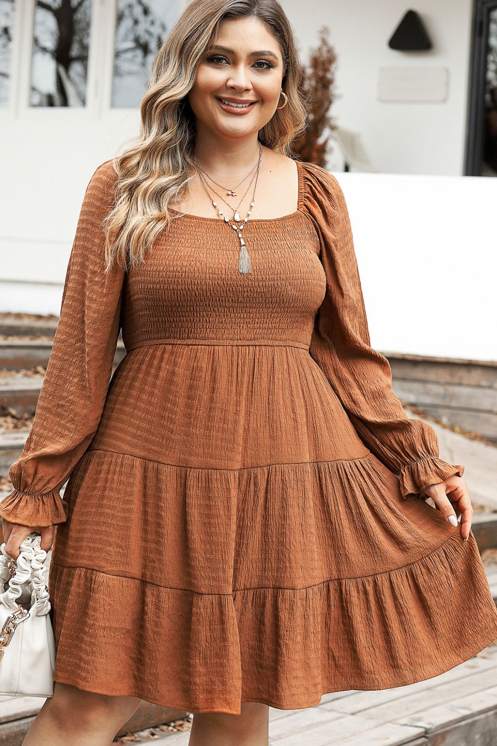 Caramel Delight Tiered Dress Plus-Size
