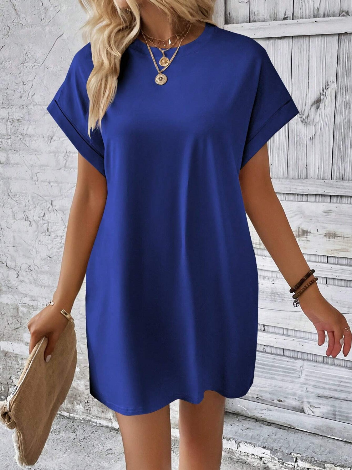 Sweet & Clean Round Neck Mini-Dress up to 2XL