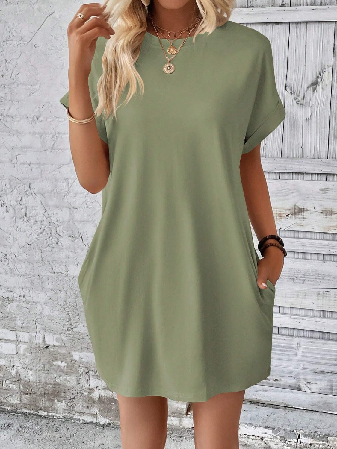Sweet & Clean Round Neck Mini-Dress up to 2XL
