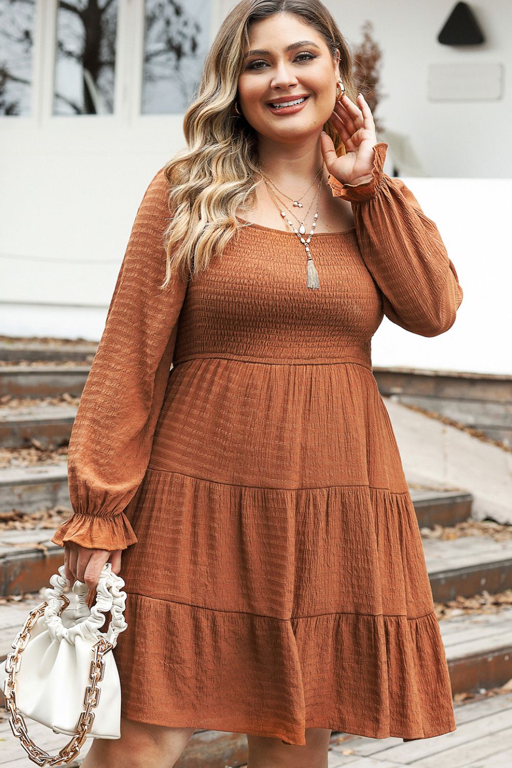 Caramel Delight Tiered Dress Plus-Size