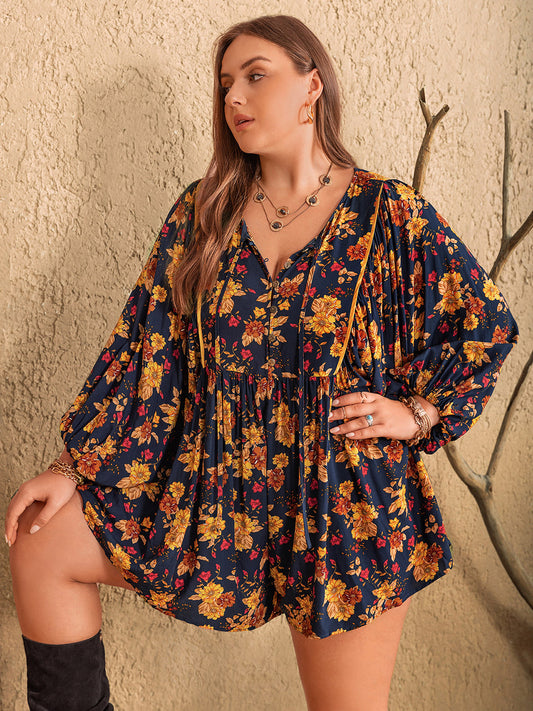 Flirty Floral Tie Neck Romper Plus-Size