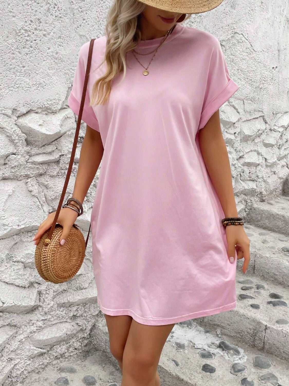 Sweet & Clean Round Neck Mini-Dress up to 2XL