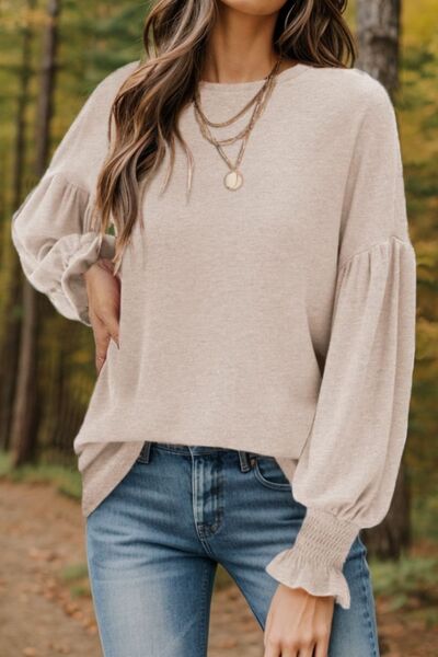 Dolman Rounded Neck Lantern Sleeve Blouse