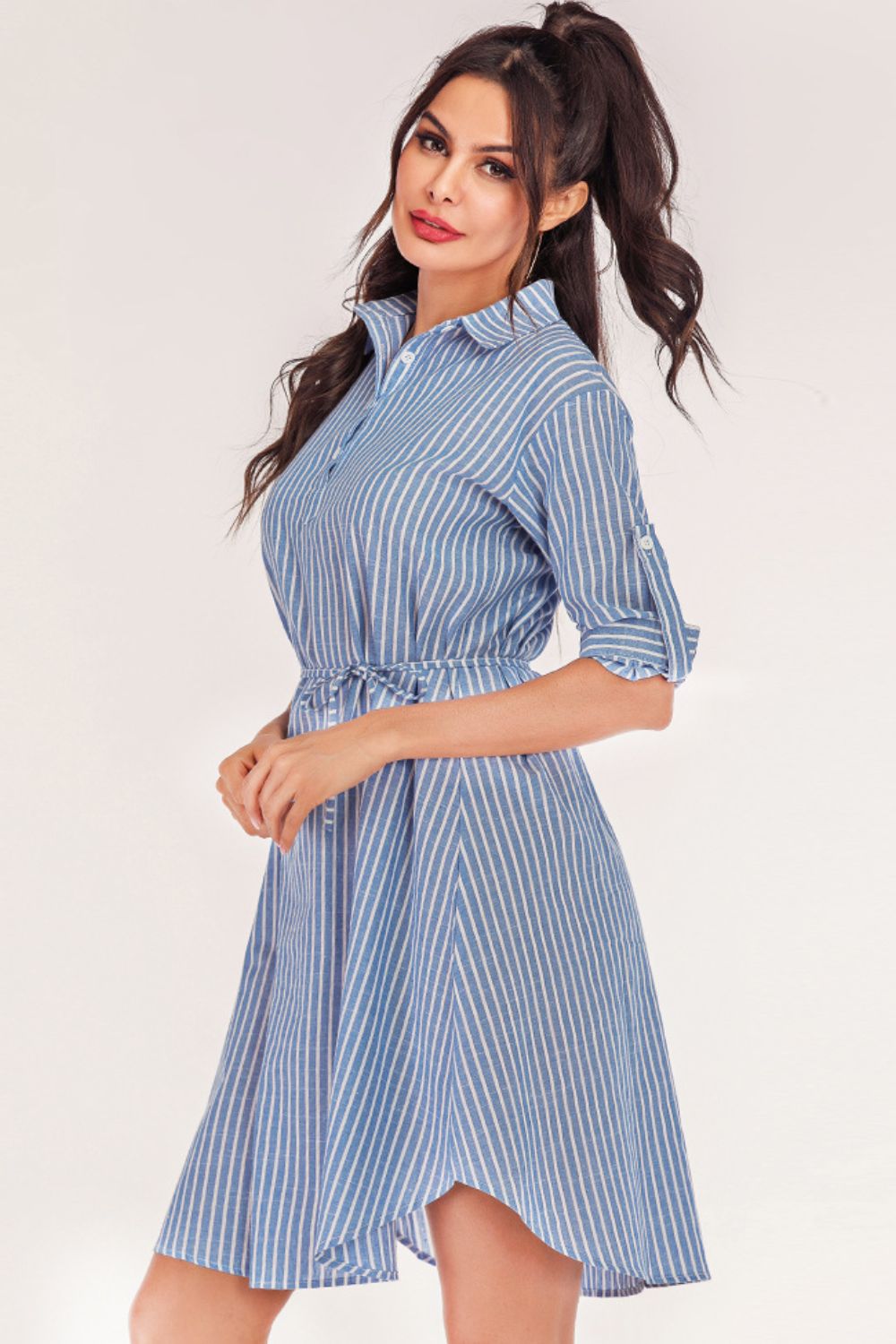 Super Striped Quarter-Button Shirt Dress