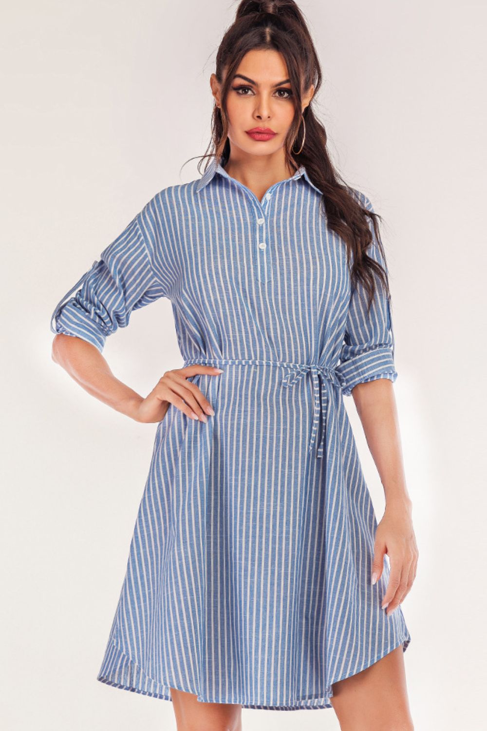 Super Striped Quarter-Button Shirt Dress