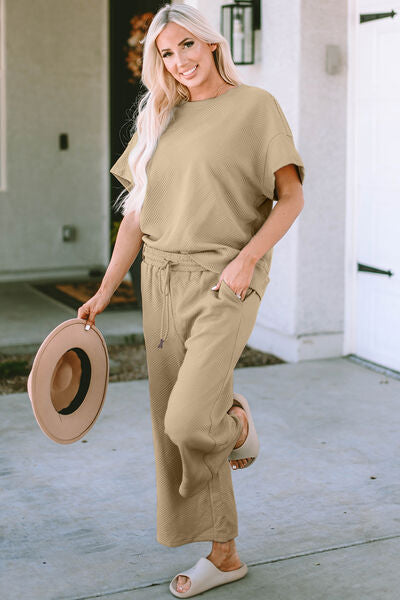 Simple Short Sleeve Top and Pants Set