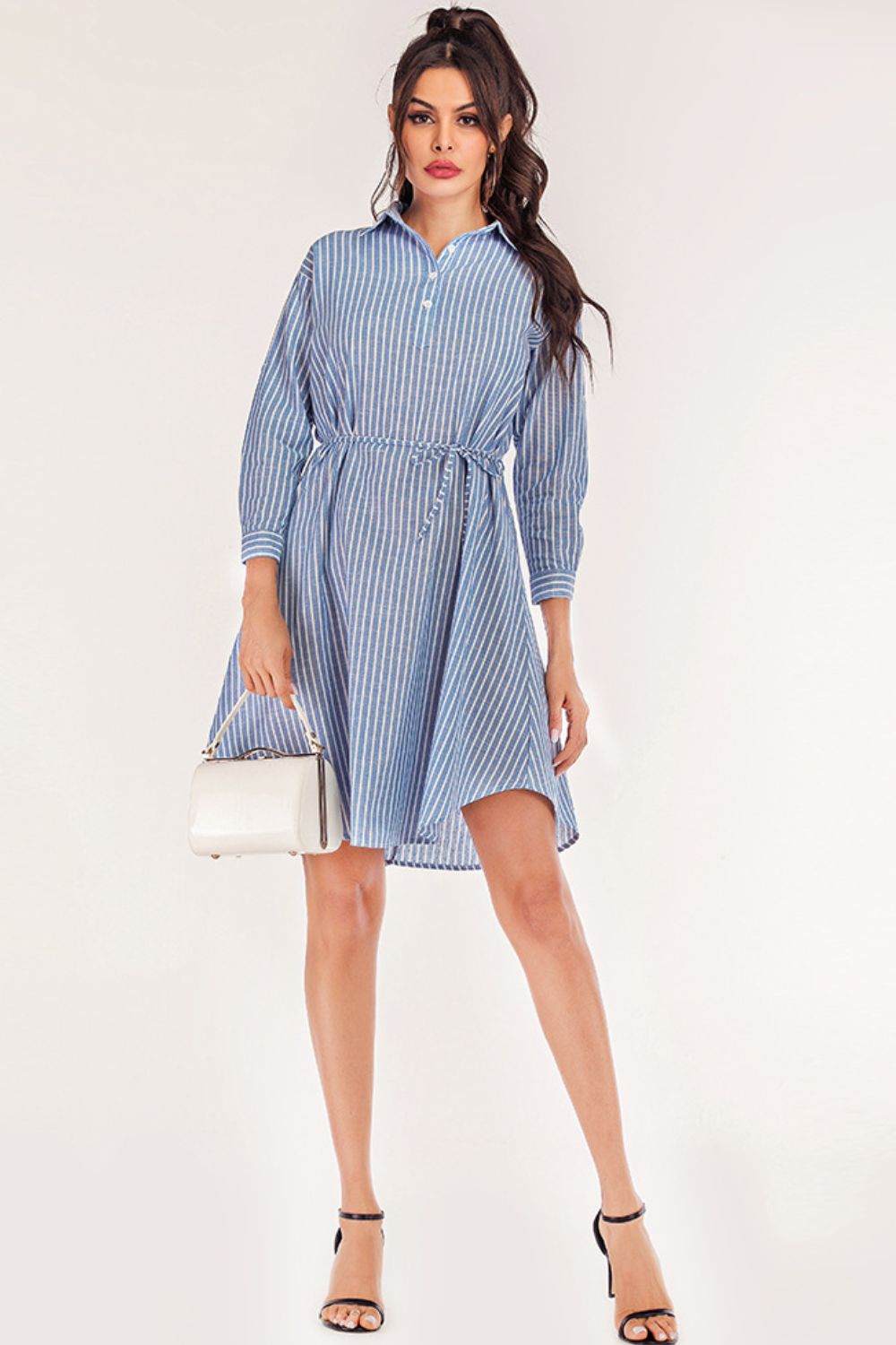 Super Striped Quarter-Button Shirt Dress