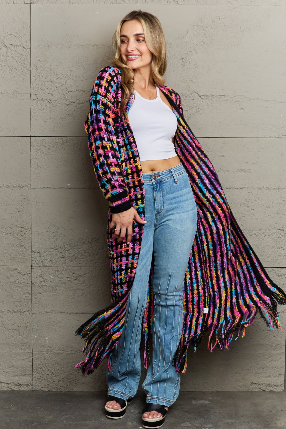 Marvelous Multicolored Long Cardigan