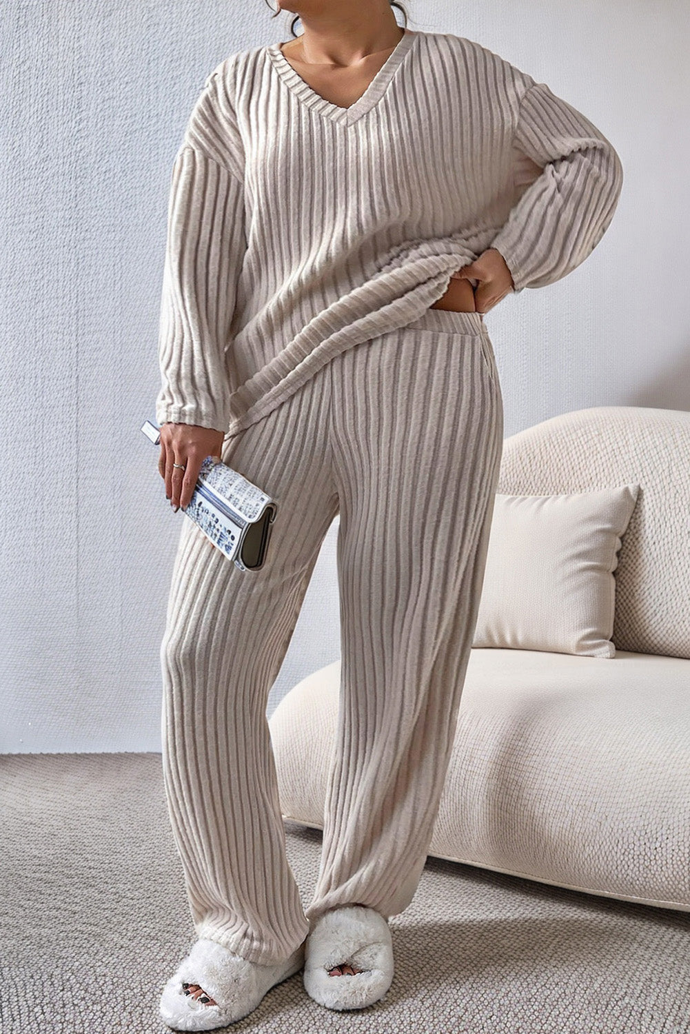 Rippled Ribbed Plus-Size Lounge Set