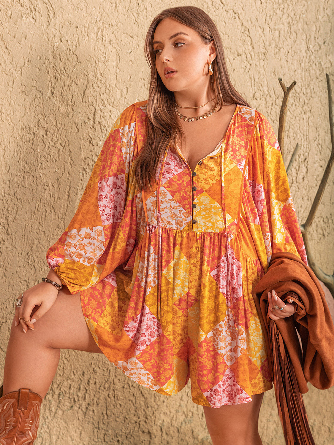 Flirty Floral Tie Neck Romper Plus-Size