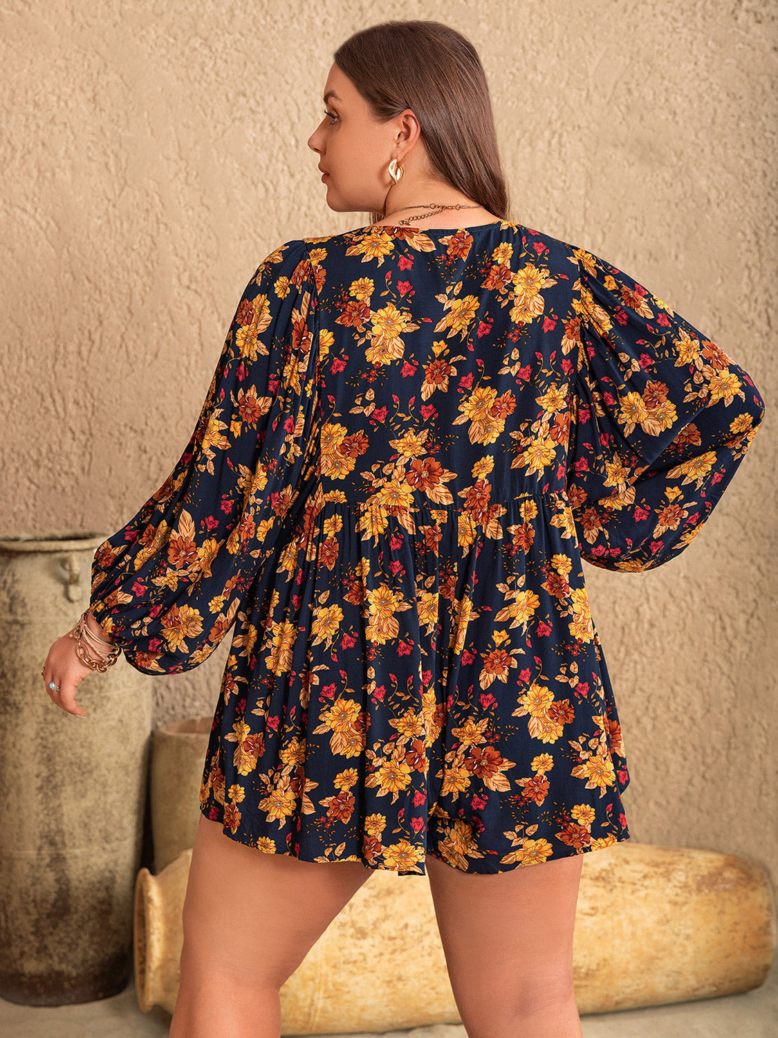 Flirty Floral Tie Neck Romper Plus-Size