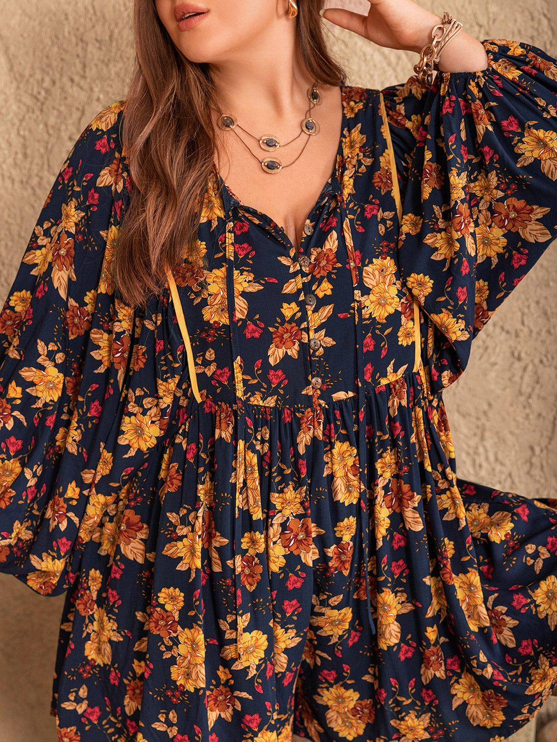 Flirty Floral Tie Neck Romper Plus-Size