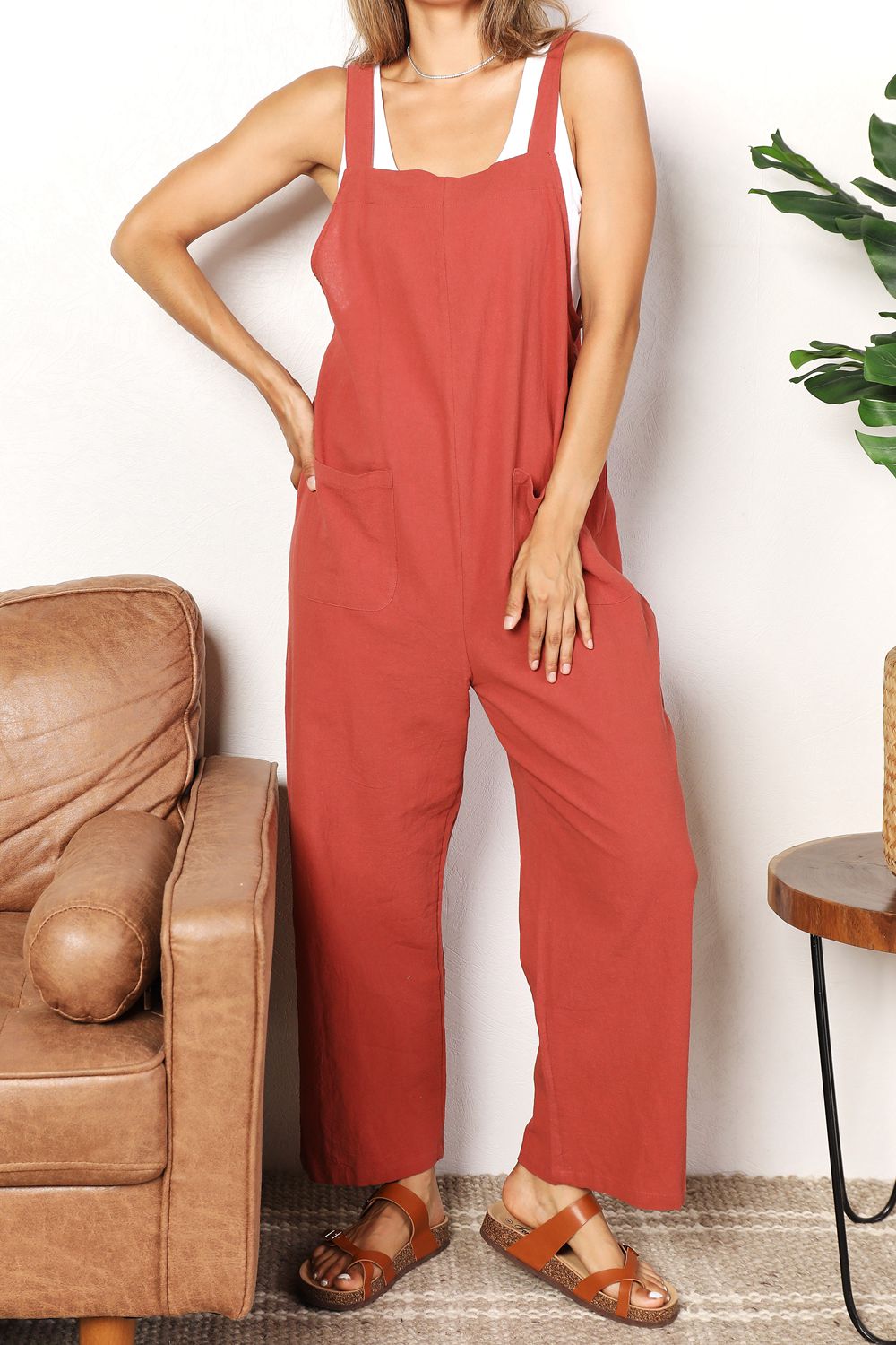 Throw Back Wide Leg Overalls with Front Pockets