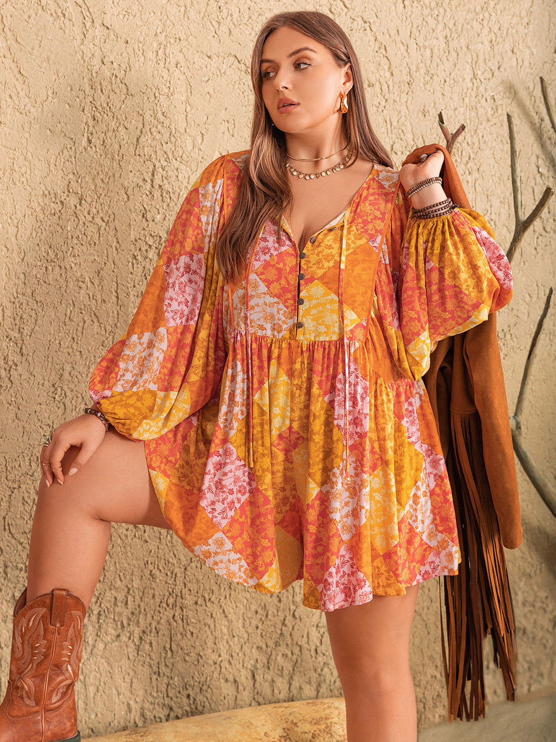 Flirty Floral Tie Neck Romper Plus-Size