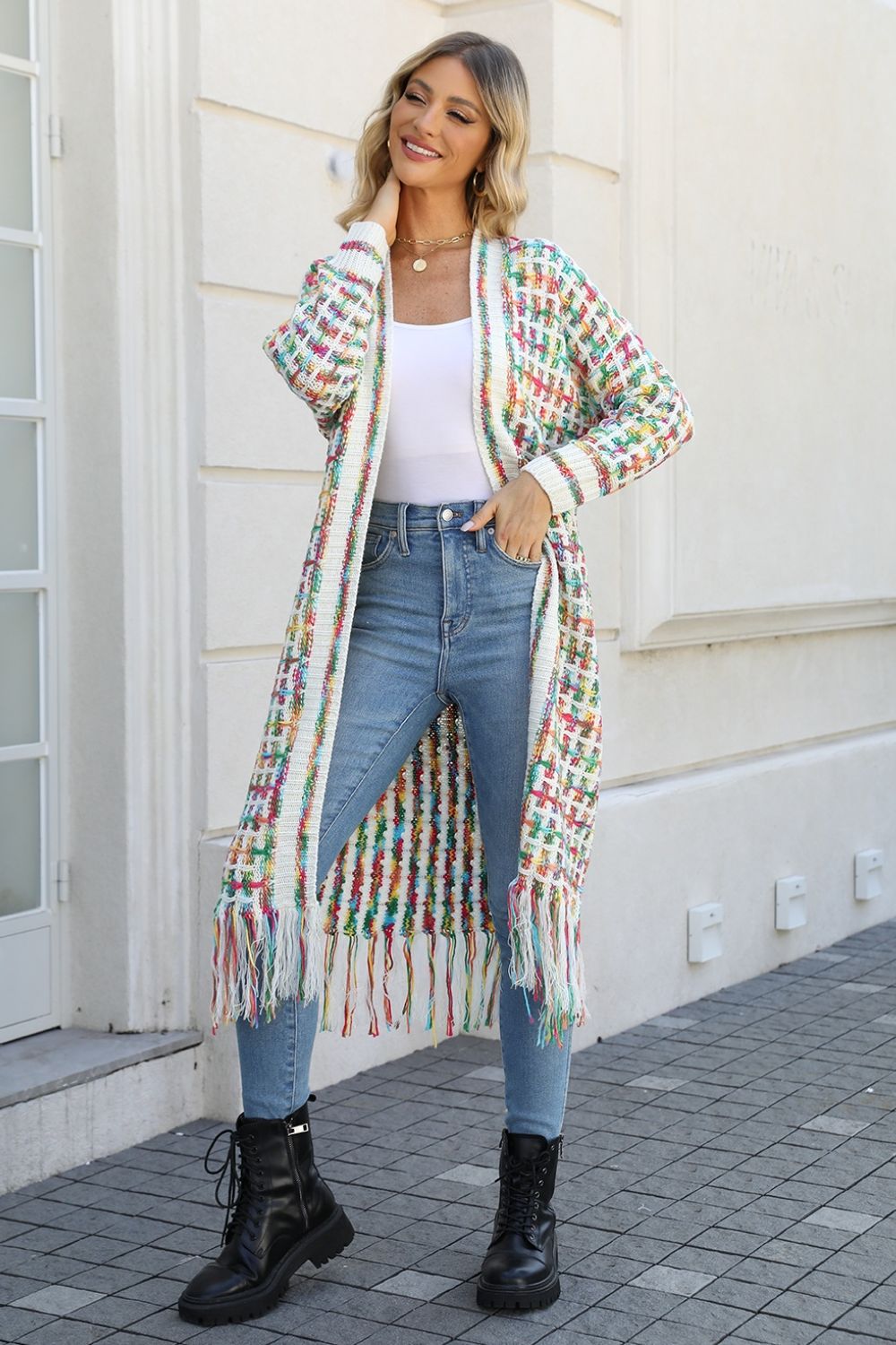 Marvelous Multicolored Long Cardigan