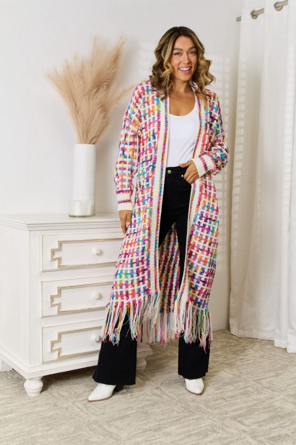 Marvelous Multicolored Long Cardigan