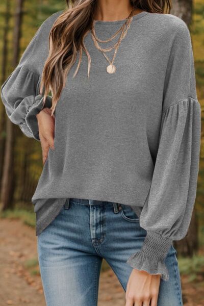 Dolman Rounded Neck Lantern Sleeve Blouse