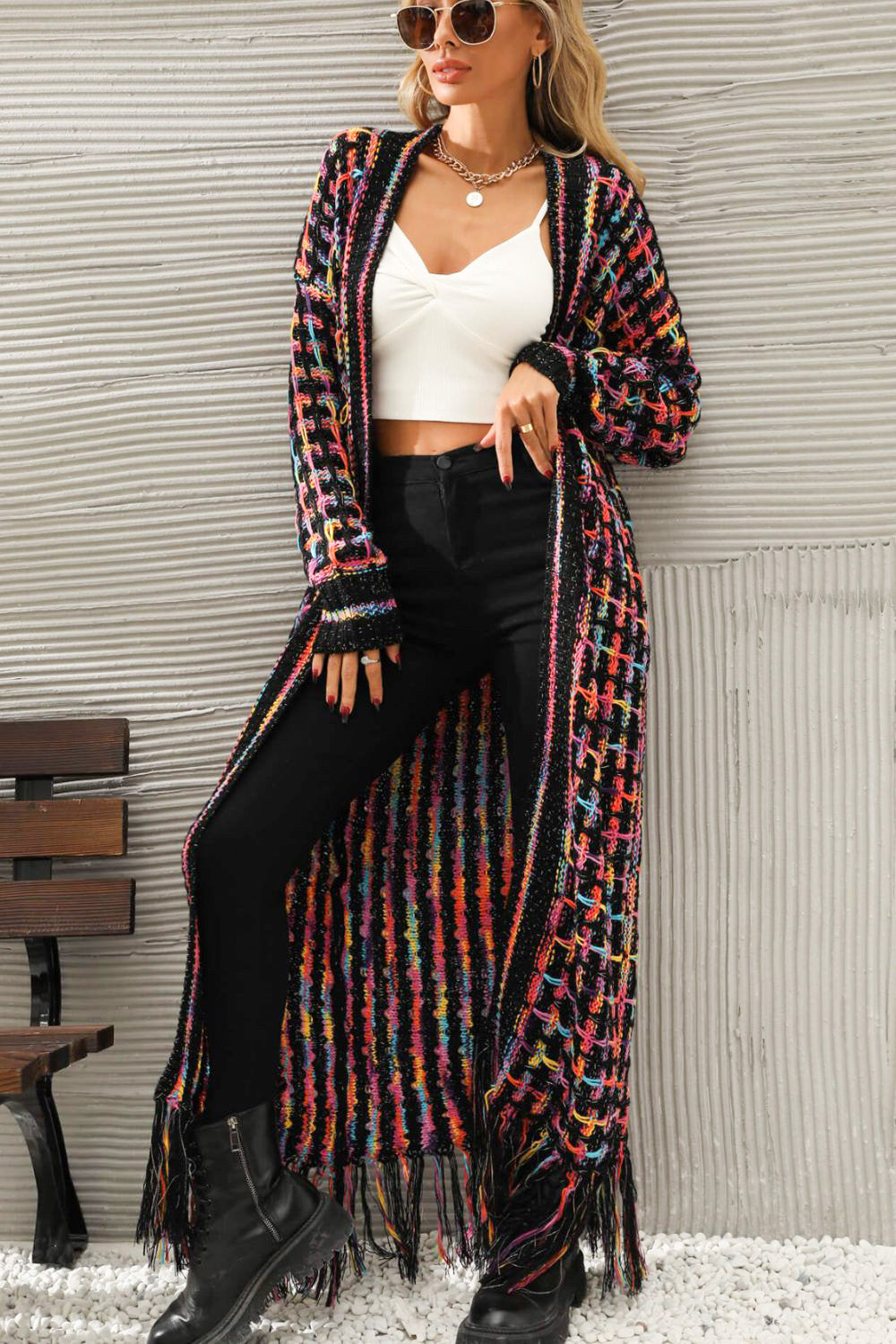 Marvelous Multicolored Long Cardigan