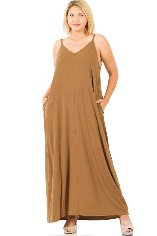 Vava Voom!! V-Neck Cami Maxi Dress w/Pockets