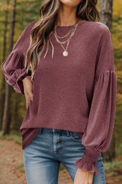 Dolman Rounded Neck Lantern Sleeve Blouse