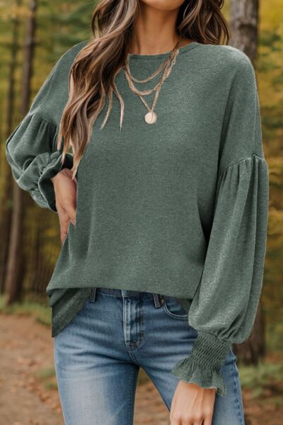 Dolman Rounded Neck Lantern Sleeve Blouse