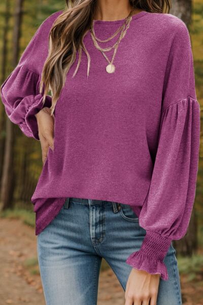 Dolman Rounded Neck Lantern Sleeve Blouse