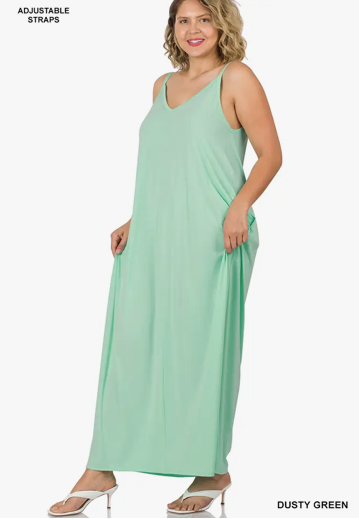 Vava Voom!! V-Neck Cami Maxi Dress w/Pockets