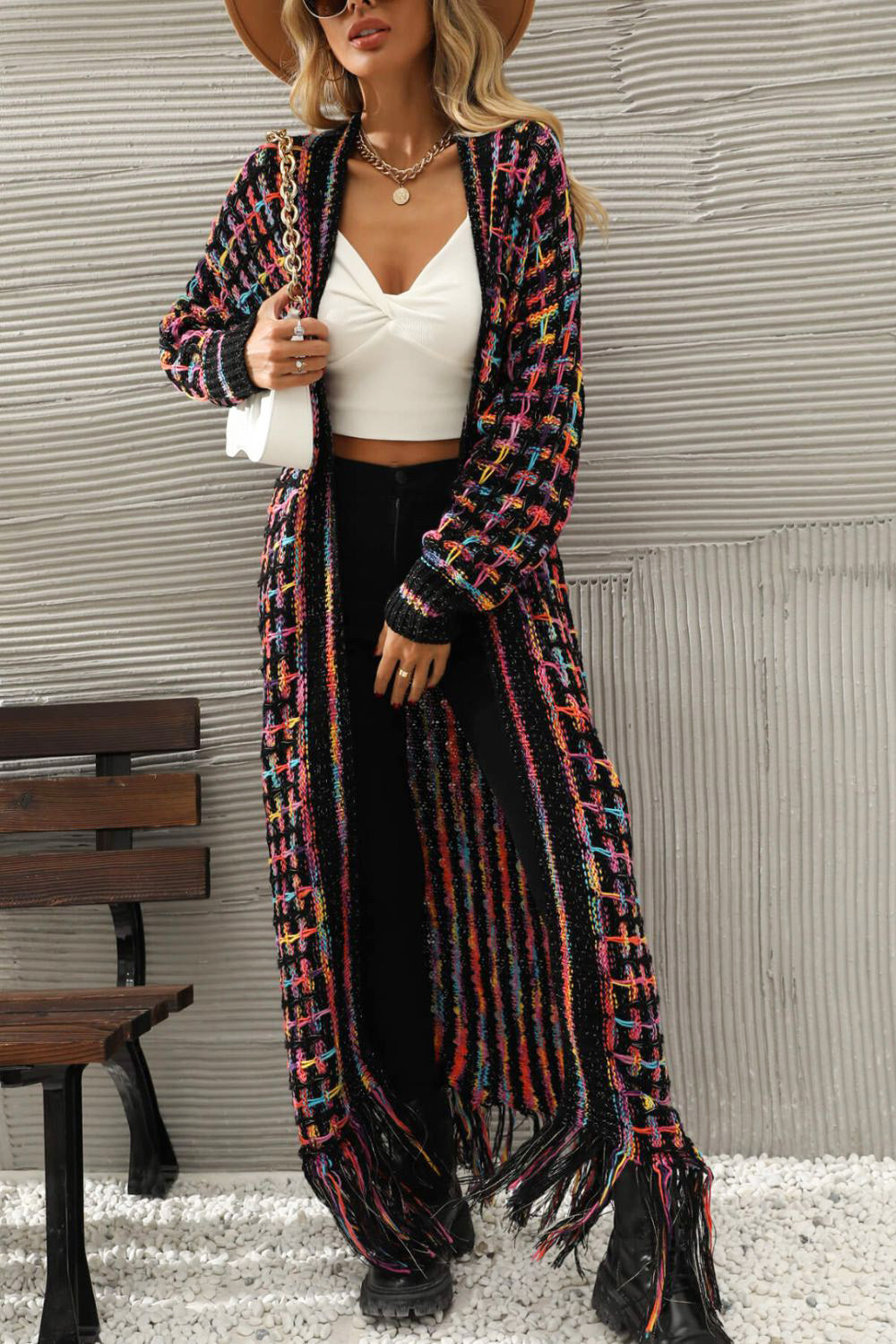 Marvelous Multicolored Long Cardigan