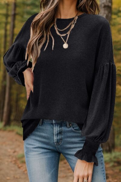 Dolman Rounded Neck Lantern Sleeve Blouse
