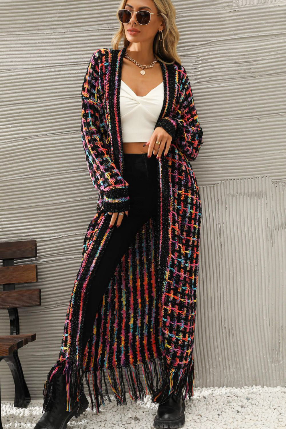 Marvelous Multicolored Long Cardigan